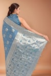 Buy_Samyukta Singhania_Blue Zari High Neck Woven Banarasi Silk Saree With Blouse 