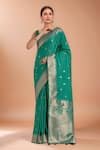 Buy_Samyukta Singhania_Turquoise Zari Round Neck Woven Banarasi Saree With Blouse _Online_at_Aza_Fashions