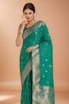 Shop_Samyukta Singhania_Turquoise Zari Round Neck Woven Banarasi Saree With Blouse _Online_at_Aza_Fashions