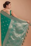 Buy_Samyukta Singhania_Turquoise Zari Round Neck Woven Banarasi Saree With Blouse 