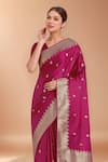 Shop_Samyukta Singhania_Pink Tassels, Zari V-neck Woven Banarasi Silk Saree With Blouse _Online_at_Aza_Fashions