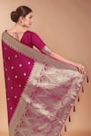 Samyukta Singhania_Pink Tassels, Zari V-neck Woven Banarasi Silk Saree With Blouse _at_Aza_Fashions