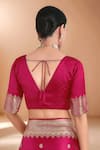 Shop_Samyukta Singhania_Pink Tassels, Zari V-neck Woven Banarasi Silk Saree With Blouse 