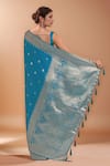 Shop_Samyukta Singhania_Blue Zari Sweetheart Neck Woven Banarasi Silk Saree With Blouse _at_Aza_Fashions