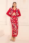 Buy_Nirmooha_Red Cotton Embroidery Plunge Neck Flower Skirt Set With Bralette _Online_at_Aza_Fashions