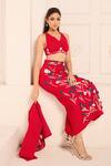 Shop_Nirmooha_Red Cotton Embroidery Plunge Neck Flower Skirt Set With Bralette _Online_at_Aza_Fashions