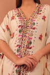 Buy_Surkh Syahi_Off White Muslin Mirrors, Tassels, Beads V-neck Albeli Long Kaftan 