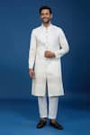 Buy_Arihant Rai Sinha_Cream Silk, Polyester, Viscose Embroidery, Sequins Chevron Sherwani Set _at_Aza_Fashions