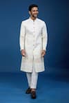 Buy_Arihant Rai Sinha_Cream Silk, Polyester, Viscose Embroidery, Sequins Chevron Sherwani Set 
