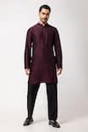 Buy_PAARSH_Wine Silk Embroidery Kurta _at_Aza_Fashions