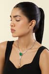 Buy_Isharya_Green Emerald Elegance Rhodium Plated Y Necklace _at_Aza_Fashions