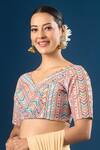 Buy_Samyukta Singhania_Multi Color Embroidery V-neck Geometric And Floral Pattern Blouse _at_Aza_Fashions