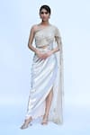 Buy_Rabiya Savlani_Silver Crepe, Tulle Sequins, Embroidery Asymmetric Saree Gown _at_Aza_Fashions