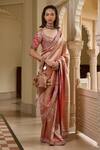 Buy_Tarun Tahiliani_Red Brocade Embroidery Round Neck Crystal Detailed Saree With Blouse _at_Aza_Fashions