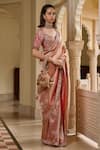 Tarun Tahiliani_Red Brocade Embroidery Round Neck Crystal Detailed Saree With Blouse _Online_at_Aza_Fashions