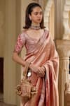 Buy_Tarun Tahiliani_Red Brocade Embroidery Round Neck Crystal Detailed Saree With Blouse _Online_at_Aza_Fashions