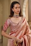 Shop_Tarun Tahiliani_Red Brocade Embroidery Round Neck Crystal Detailed Saree With Blouse _Online_at_Aza_Fashions