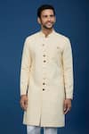 Buy_Arihant Rai Sinha_Yellow Jacquard, Polyester, Viscose Embroidery, Sequins Sherwani And Pant Set _Online_at_Aza_Fashions