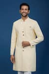 Shop_Arihant Rai Sinha_Yellow Jacquard, Polyester, Viscose Embroidery, Sequins Sherwani And Pant Set _Online_at_Aza_Fashions