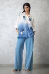 Buy_Nachiket Barve_Ivory Chanderi, Denim Applique Collared Nova T-shape Shirt And Pant Set _at_Aza_Fashions