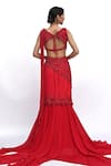 Shop_Rabiya Savlani_Red Satin, Tulle Beads, Embroidery V-neck Pre-draped Saree With Blouse _at_Aza_Fashions