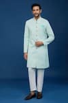Buy_Arihant Rai Sinha_Blue Jacquard, Polyester, Viscose Embroidery, Floral Pattern Sherwani Set _at_Aza_Fashions