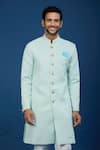 Buy_Arihant Rai Sinha_Blue Jacquard, Polyester, Viscose Embroidery, Floral Pattern Sherwani Set _Online_at_Aza_Fashions
