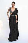 Buy_Rabiya Savlani_Black Satin, Tulle Beads, Sequins Scoop Embroidered Gharara Saree With Blouse _at_Aza_Fashions