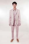 Buy_Jubinav Chadha_Purple Linen, Tissue Fabric Flowers Crochet Lilac Blazer Set _at_Aza_Fashions