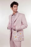 Buy_Jubinav Chadha_Purple Linen, Tissue Fabric Flowers Crochet Lilac Blazer Set 