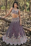 Buy_Panihari_Purple Silk, Net Sequins, Cut Work Leaf Neck Embroidered Lehenga Set _at_Aza_Fashions