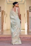 Shop_Osaa By Adarsh_Green Tissue, Silk Embroidery, Zari Square Neck Sage Saree With Blouse _at_Aza_Fashions