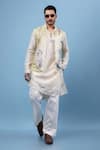 Buy_PAARSH_Ivory Silk, Organza Embroidery Cherry Blossom Nehru Jacket Kurta Set _at_Aza_Fashions