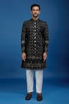 Arihant Rai Sinha_Black Silk, Polyester, Viscose Embroidery, Sequins Thread And Work Sherwani Set _Online_at_Aza_Fashions