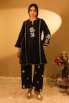 Buy_BO Tree_Black Chanderi, Organza Embroidery Notched Neck Elaya Rose Kurta With Pant _at_Aza_Fashions