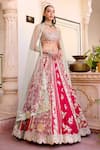 Buy_Osaa By Adarsh_Red Silk Beads, Embroidery Bandeau Neck Cut Ruby Mulberry Lehenga Set _at_Aza_Fashions