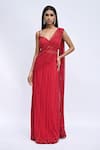 Buy_Rabiya Savlani_Red Satin, Tulle Embroidery, Beads Sweetheart One Shoulder Top With Lehenga _at_Aza_Fashions