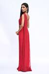 Buy_Rabiya Savlani_Red Satin, Tulle Embroidery, Beads Sweetheart One Shoulder Top With Lehenga 