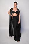 Buy_Rabiya Savlani_Black Satin, Tulle Beads, Embroidery Sweetheart , Open Cape Skirt Set _at_Aza_Fashions
