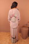 Shop_Surkh Syahi_Mauve Cotton, Muslin Embroidery V-neck Carnation Crush Kimono Tunic Set _at_Aza_Fashions
