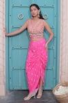 Buy_Surkh Syahi_Magenta Cotton Embroidery, Zari V-neck Banjara Co-ord Skirt Set _at_Aza_Fashions