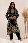 Buy_Surkh Syahi_Black Crepe Embroidery, Metallic Thread Gulshan A-line Kurta With Dhoti Pant _at_Aza_Fashions