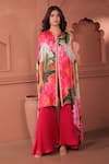 Buy_Surkh Syahi_Pink Silk, Cotton Round Neck Bageecha Asymmetric Cape Set _at_Aza_Fashions