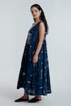 Rias Jaipur_Blue Handloom Cotton Embroidery, Foil Printing Indigo Floral Pattern Dress _Online_at_Aza_Fashions