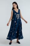 Buy_Rias Jaipur_Blue Handloom Cotton Embroidery, Foil Printing Indigo Floral Pattern Dress _Online_at_Aza_Fashions