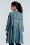 Shop_Rias Jaipur_Blue Cotton Embroidery, Beads Mandarin Collar, Indigo Geometric Pattern Shirt _at_Aza_Fashions