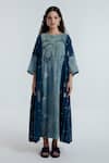 Buy_Rias Jaipur_Blue Cotton Embroidery Round Neck Indigo Pleated Dress _Online_at_Aza_Fashions