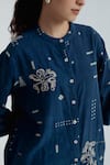 Buy_Rias Jaipur_Blue Cotton Embroidery Mandarin Collar Indigo Shadow Pattern Shirt _Online_at_Aza_Fashions