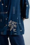 Shop_Rias Jaipur_Blue Cotton Embroidery Mandarin Collar Indigo Shadow Pattern Shirt _Online_at_Aza_Fashions