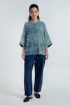 Buy_Rias Jaipur_Blue Cotton Embroidery Mandarin Collar Indigo Sky Abstract Pattern Shirt _at_Aza_Fashions